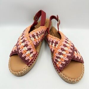 Cold Water Creek Cosita Sandal Pink Coral Flat Womens 7.5M Cushion Boho Crochet